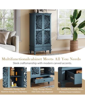 Rustic 55" Storage Cabinet with Drawer & 2 Carved Doors