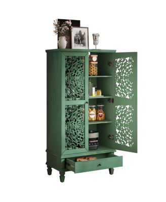 Rustic 55" Storage Cabinet with Drawer & 2-Door Carved Wood Accent