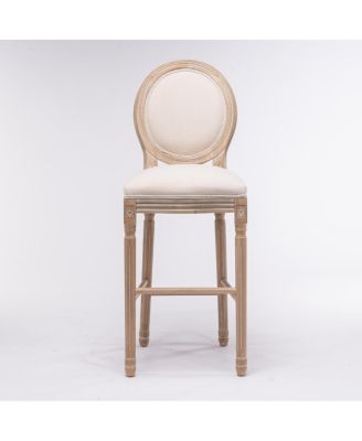 French Country Wooden Barstools with Upholstered Seating, Set of 2