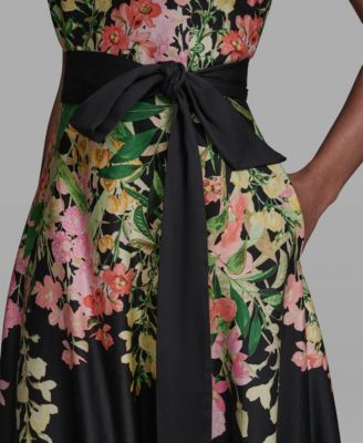 Women's Printed V-Neck Midi Dress