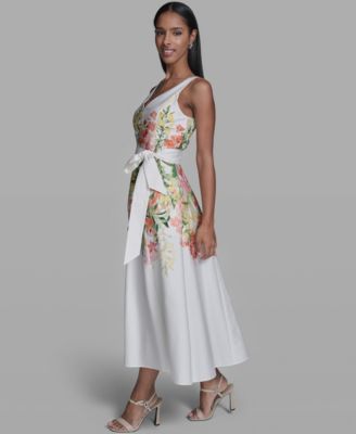 Women's Printed V-Neck Midi Dress