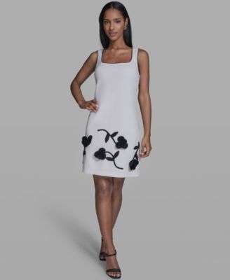 Women's Contrast 3D Flowers A-Line Dress