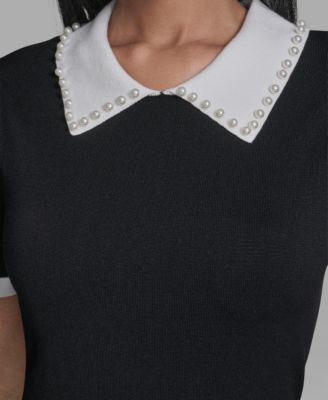 Women's Contrast Collared Sweater Dress
