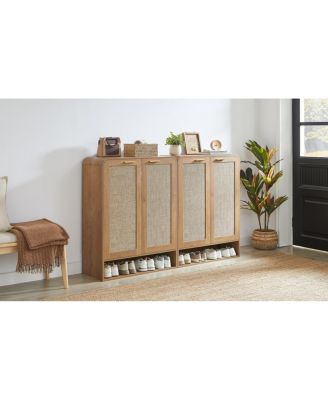 Rattan Shoe Cabinet with Doors, 6-Tier Adjustable Shelves, Entryway Storage Organizer.