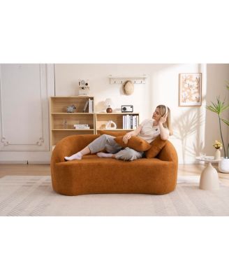 Streamdale Curved Boneless Sofa Loveseat, 2-Seater Orange Chenille Compression Couch with 3 Pillows