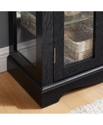 Lighted Glass Curio Display Cabinet with Wood Frame