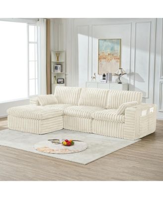 Streamdale Luxury Ribbed Chenille Upholstered Modular Sectional Sofa with Ottoman
