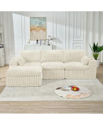 Streamdale Luxury Ribbed Chenille Upholstered Modular Sectional Sofa with Ottoman
