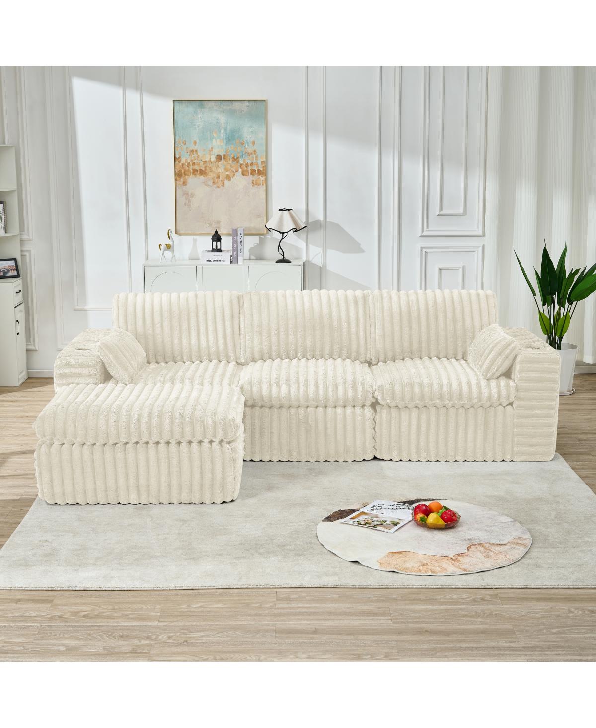 Streamdale Furniture Streamdale Luxury Ribbed Chenille Upholstered Modular Sectional Sofa with Ottoman