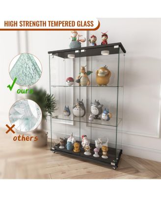 Modern LED Glass Display Cabinet, 2-door 3-shelf, Transparent+Black