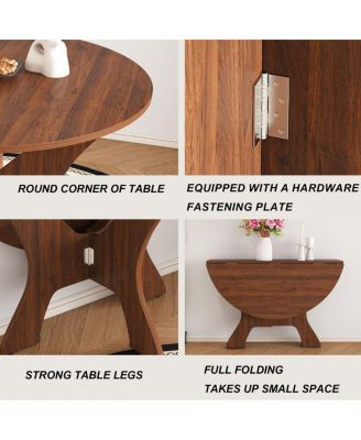 Streamdale 43" Folding Dining Table for Small Spaces, Walnut Veneer, Space Saving Foldable Kitchen Table