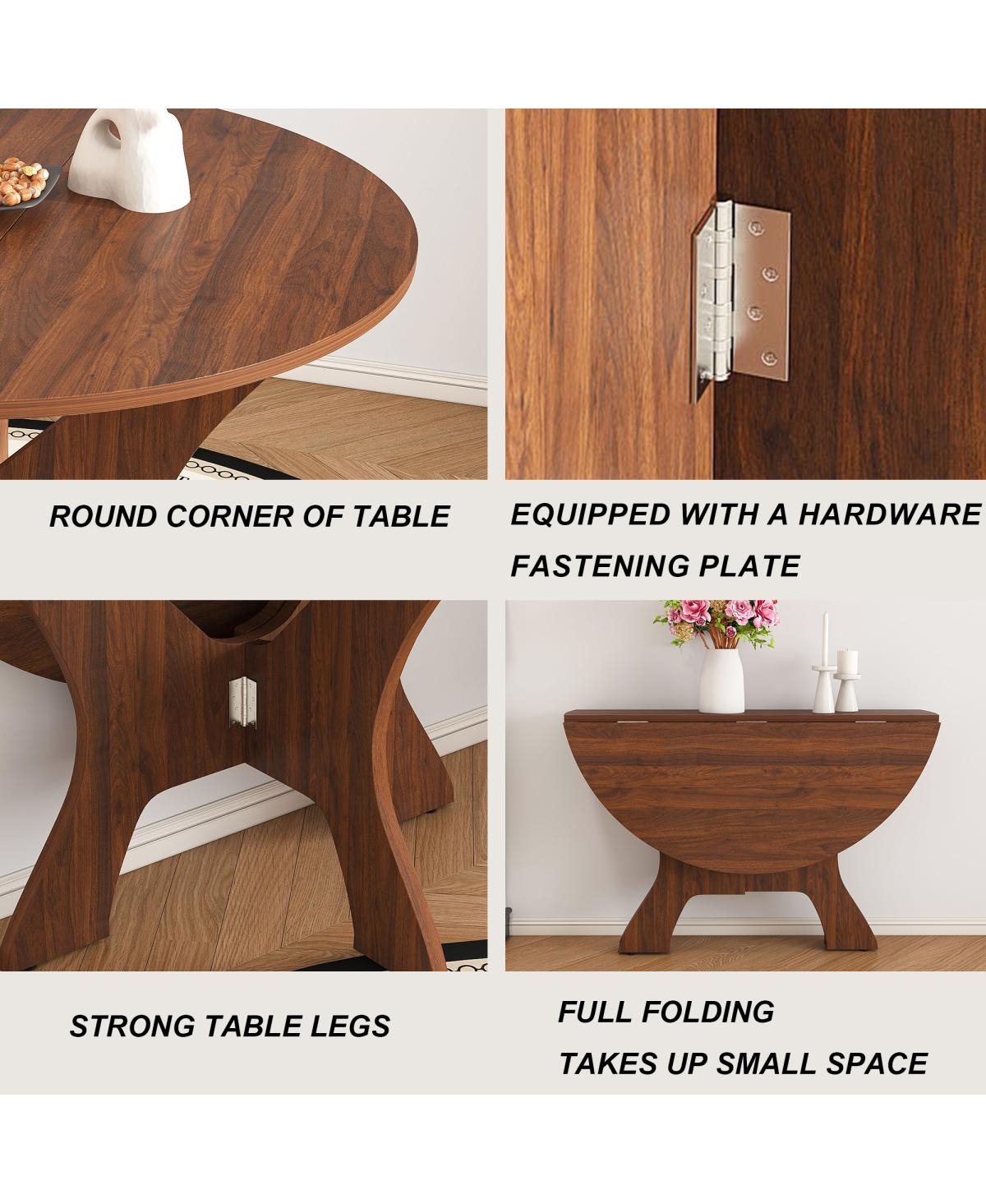 Streamdale Furniture Streamdale 43" Folding Dining Table for Small Spaces, Walnut Veneer, Space Saving Foldable Kitchen Table