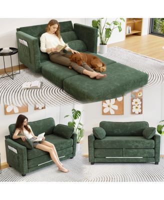 2-in-1 Convertible Corduroy Sofa Bed, 2-Seater Loveseat Sleeper with Storage