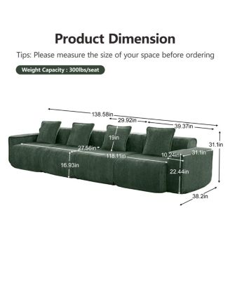 Deep Seat Modular 4-Seat Boneless Sofa with French Edge Piping