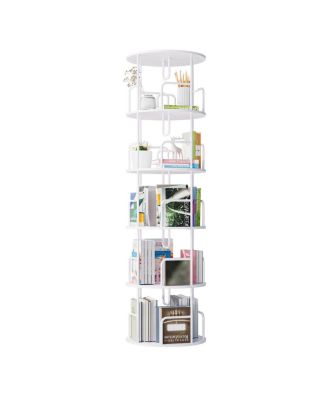 Rotating Bookshelf Tower 5 Tier, Spinning 360 Bookcase, Narrow Tall Vertical Storage (White)