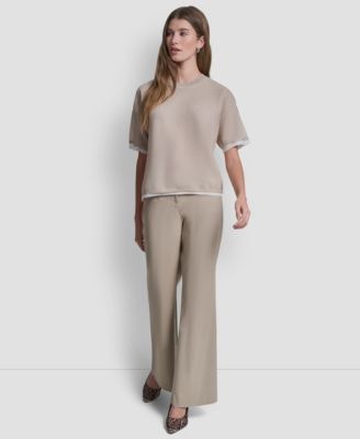 Women's Short-Sleeve Boxy 2-Layer Mesh Sweater