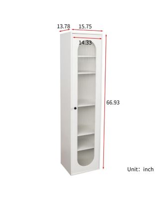 Tall Display Cabinet & Bookshelf with 6 Shelves & Glass Door