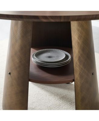 Streamdale 47.25" Round Dining Table, Retro Style, Seats 4-6, Walnut Wood/Bronze