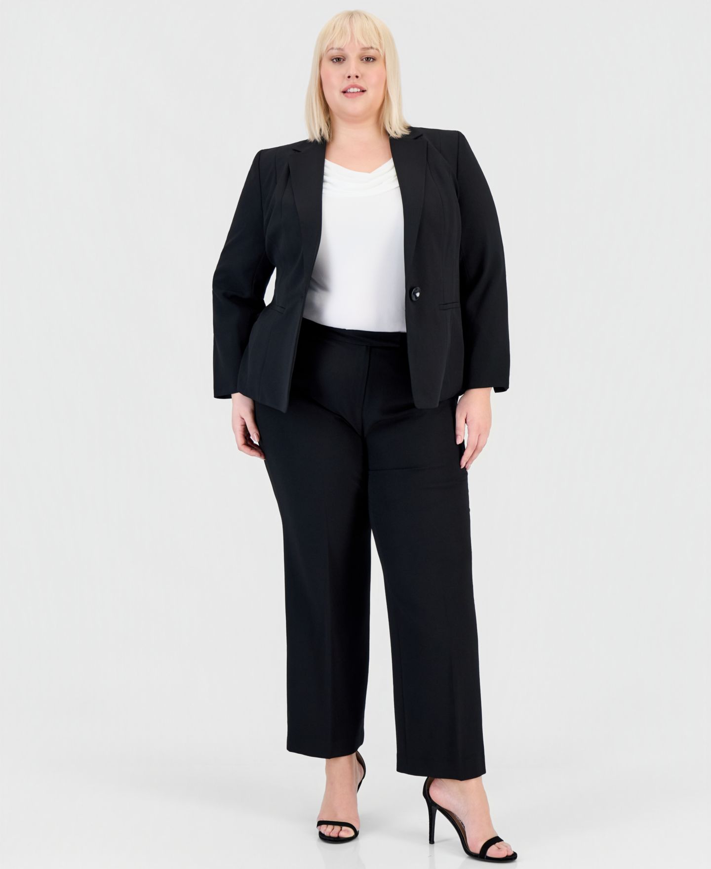Женский пиджак Kasper Plus Size Crepe One-Button Blazer, цвет: Чёрный — фото 2