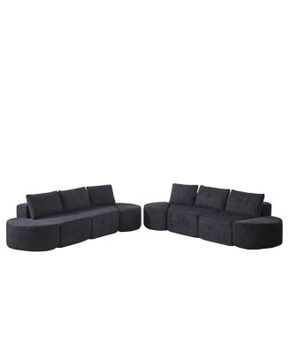 Modular Chenille Sofa Set with 6 Pillows, 4 Footstools