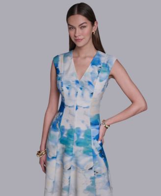 Women's V-Neck Cap-Sleeve Midi Dress