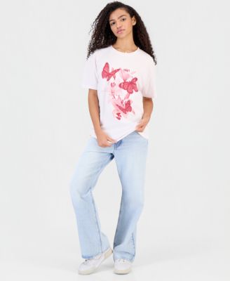 Juniors' Butterfly-Graphic Cotton Boyfriend T-Shirt 