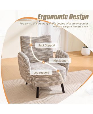  Modern armchair with sanded fabric, side pocket, solid wood legs.