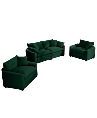 Warm & Cozy Green Corduroy Sofa Set with Soft Cushions & Pillows