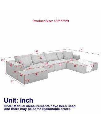 Streamdale Modern Upholstered Sectional Boneless Couch Set, Modular 132" L Shaped Sofa Set