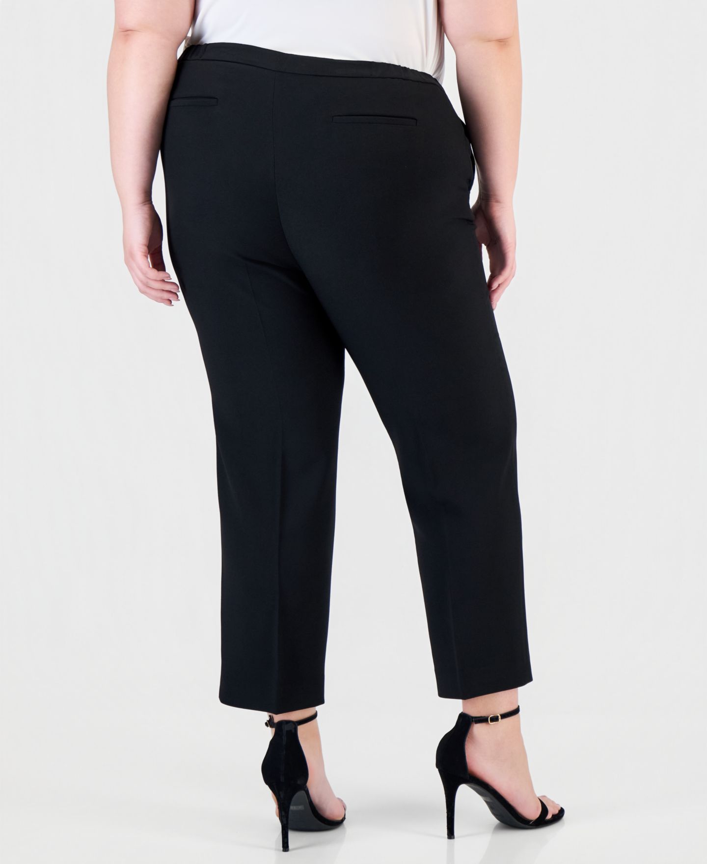 Женские брюки Kasper Plus-Size Stretch Crepe Elastic Waist Slim Straight Leg Ankle Pant, цвет: Чёрный — фото 4