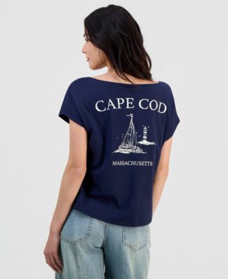 Juniors' Cape Cod Graphic Cotton Boat Neck T-Shirt