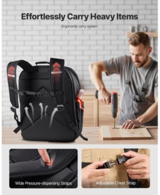Tool Backpack, 45 Pockets, Heavy-Duty Tool Organizer with Laptop Compartment & Reinforced Fabric Base, Electrician Jobsite Bag
