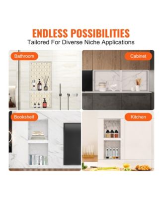 Shower Niche, Ready for Tile, 16" x 32", Double Shelf, Recessed Wall Insert, Sealed Waterproof, Square Corners, Black