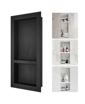 Shower Niche, Ready for Tile, 16" x 32", Double Shelf, Recessed Wall Insert, Sealed Waterproof, Square Corners, Black