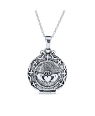  Celtic Round Claddagh Locket Necklace Pendant Sterling Silver