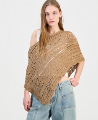 Juniors' Asymmetric Lurex Pointelle Poncho