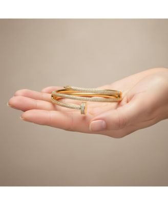 Modern 14K Gold Plated Triple-Row "Nail" CZ Bangle Bracelet