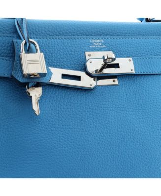 Kelly 28 Handbag Blue Clemence with Palladium Hardware