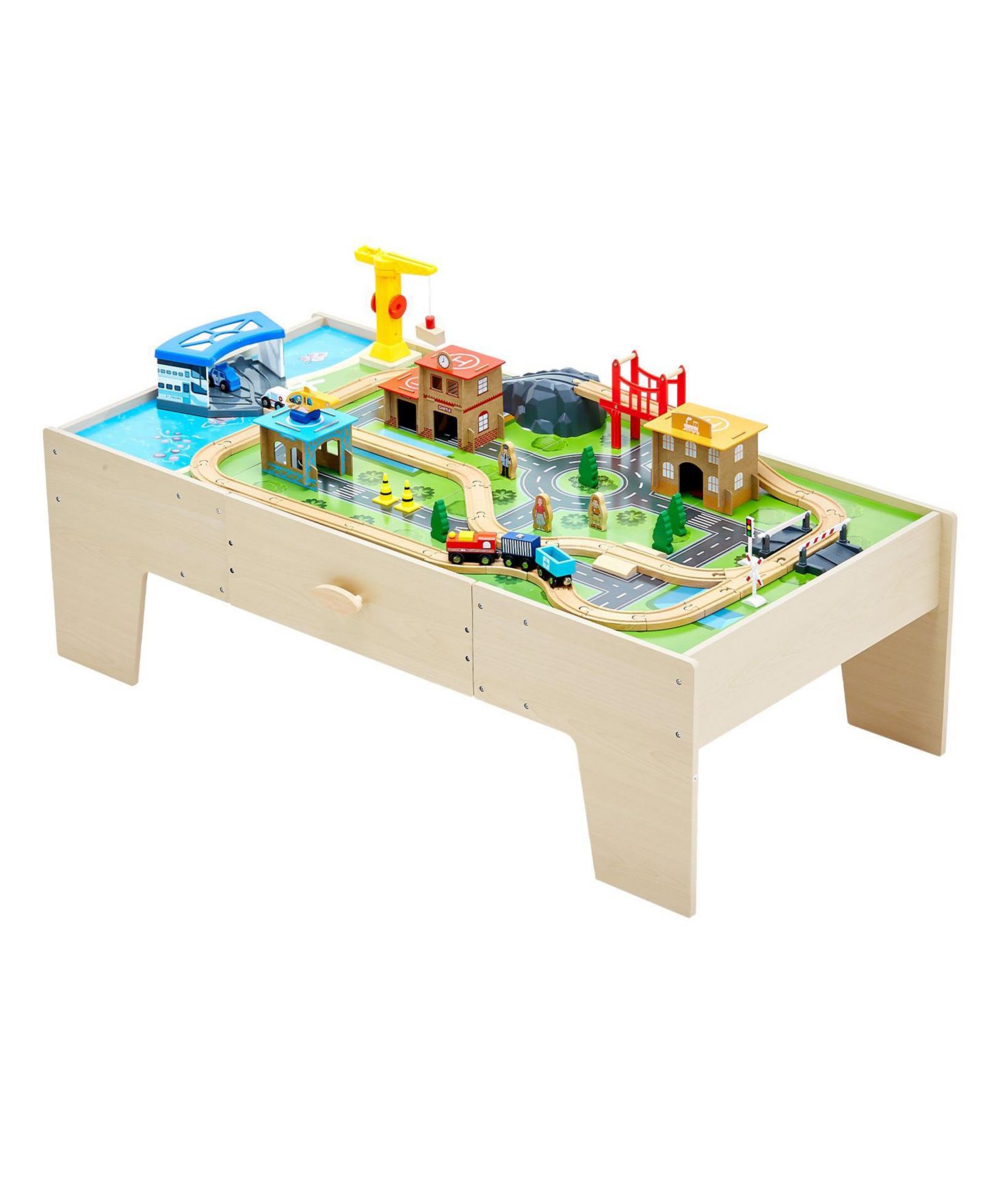 Детские конструкторы Slickblue Train 62-Piece Wooden Activity Table with Storage Drawer, Ages 2-5 Years, цвет: Натуральный — фото 8