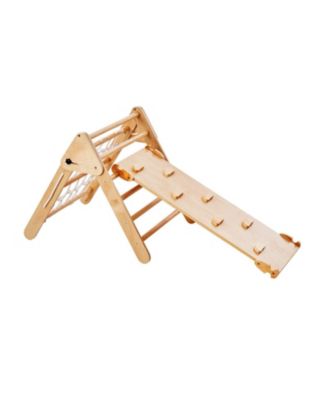 Pikler Triangle Set, 4-in-1 Montessori Climbing Gym w/ Triangle & Ramp, Large Wooden Set, Ages 1-3