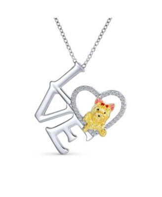 Animal Lover Heart Puppy Pet Dog Yorkie Pedant Necklace Gold Silver Plated