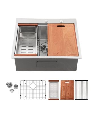 28x22x10inch Drop In Kitchen Sink Stainless Steel Workstation Single Bowl 16 Gauge Topmount