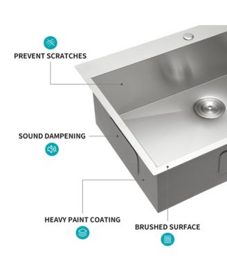 33x19x9inch Drop In Topmount Single Bowl Kitchen Sink 16 Gauge T304 Stainless Steel with Dish Grid Drain Assembly