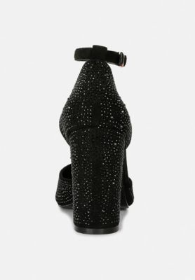 CULVER Womens Rhinestone Embellished Block Heel Sandals pumps