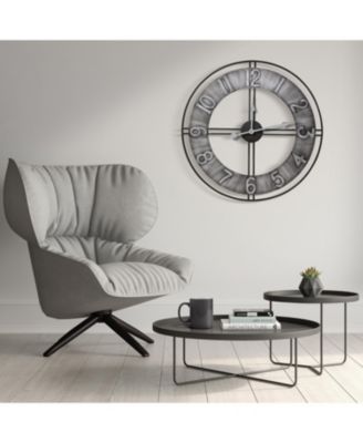 Distressed Industrial Gray Oversized Round Metal Wall Clock - Beautifully decorate any wall space in the household
