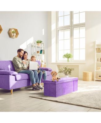 44 Inch Faux Suede Storage Bench