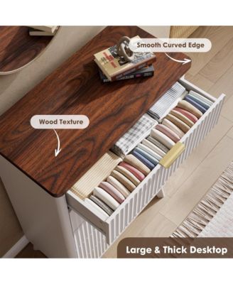 Fluted Dresser for Bedroom, 5 Deep Drawer Modern Wood Storage Chest, White