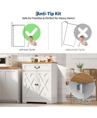 29" Farmhouse Sideboard Buffet Cabinet with Drawer & Adjustable Shelves, Small Kitchen Coffee Bar, White