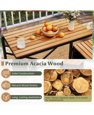 2-in-1 Outdoor Convertible Bench with Metal Frame PE Rattan Table and Chairs Set