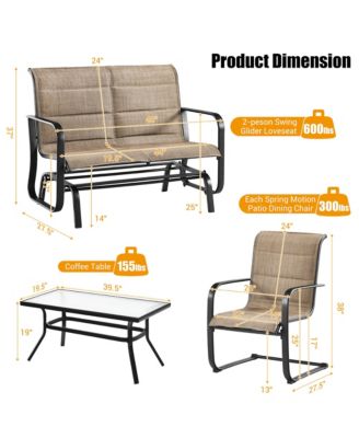 4 PCS Outdoor Patio Furniture Set Padded Chairs Glider Loveseat Coffee Table